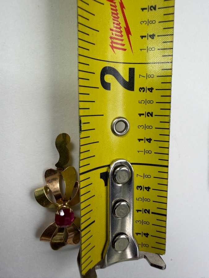 14k Gold Pendant With Red Stone 1 3/8'L 1.5g [Photo 6]