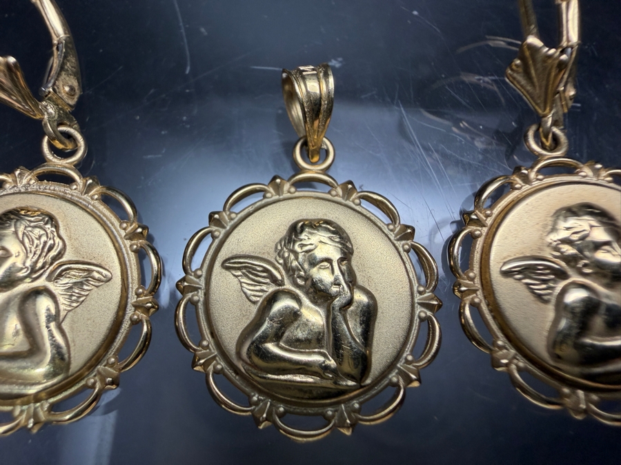 14k Gold Cherub Pendant With Matching 14k Gold Earrings 3.8g [$341 Gold Melt Value] [Photo 3]