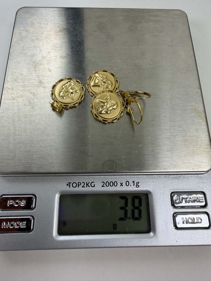 14k Gold Cherub Pendant With Matching 14k Gold Earrings 3.8g [$341 Gold Melt Value] [Photo 7]