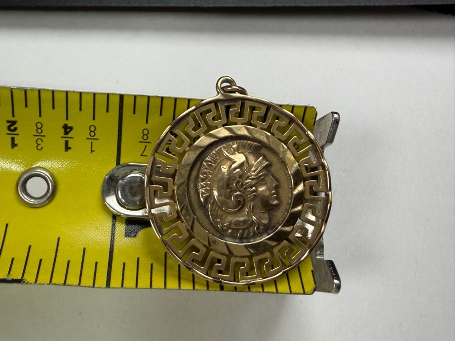 14k Gold Double Sided Greek Coin Pendant 7/8'W 2.6g [$233 Gold Melt Value] [Photo 6]