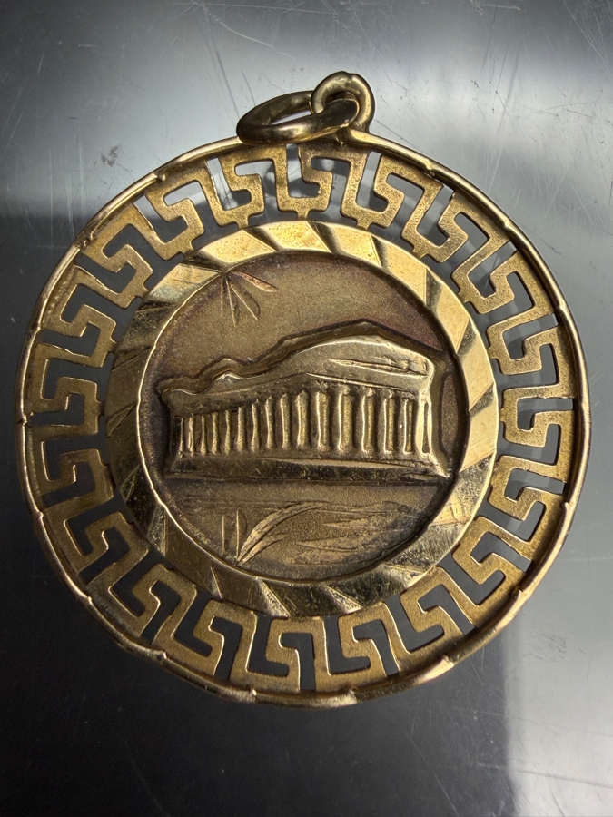 14k Gold Double Sided Greek Coin Pendant 7/8'W 2.6g [$233 Gold Melt Value] [Photo 4]