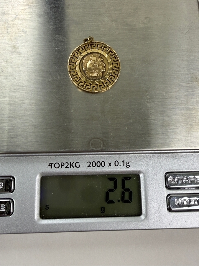 14k Gold Double Sided Greek Coin Pendant 7/8'W 2.6g [$233 Gold Melt Value] [Photo 7]