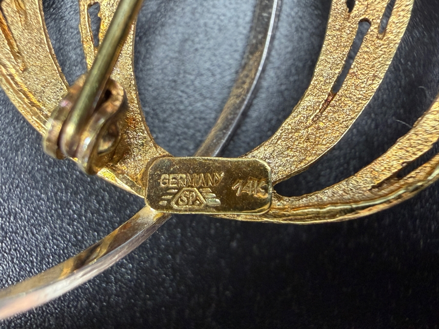 14k Gold Germany Brooch Pin 1.5'W 5.2g [$467 Gold Melt Value] [Photo 5]