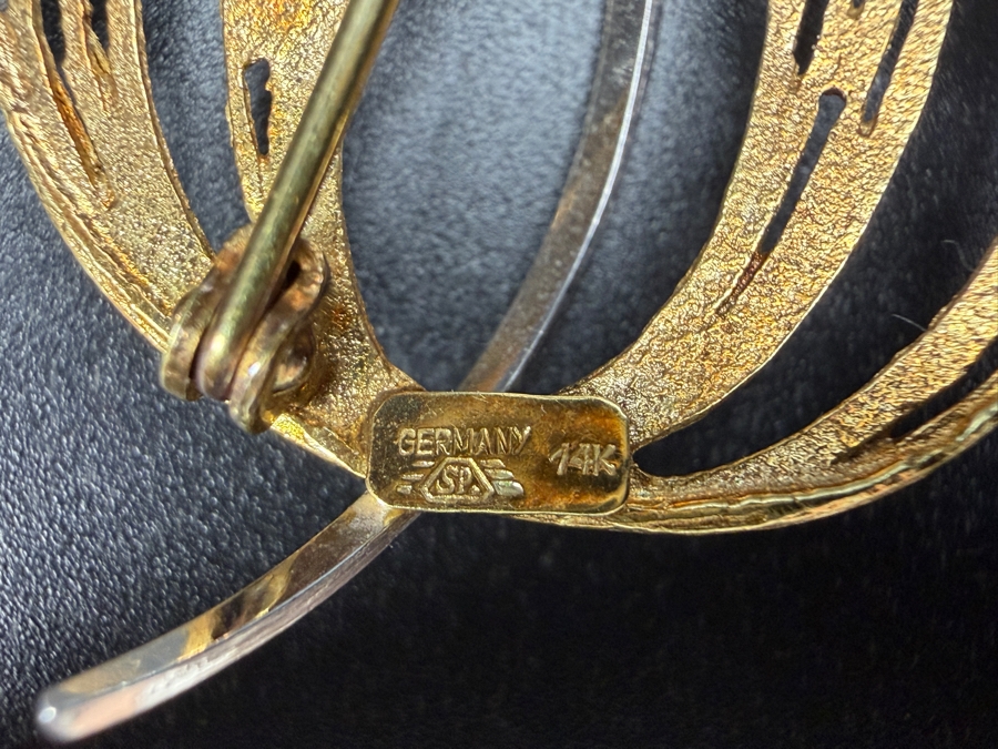 14k Gold Germany Brooch Pin 1.5'W 5.2g [$467 Gold Melt Value] [Photo 4]