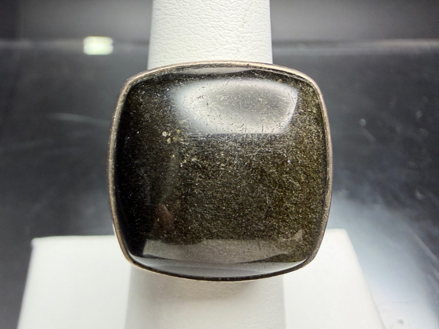 Sterling Silver Ring With Gold Sheen Obsidian Stone Size 6 11.6g [Photo 2]