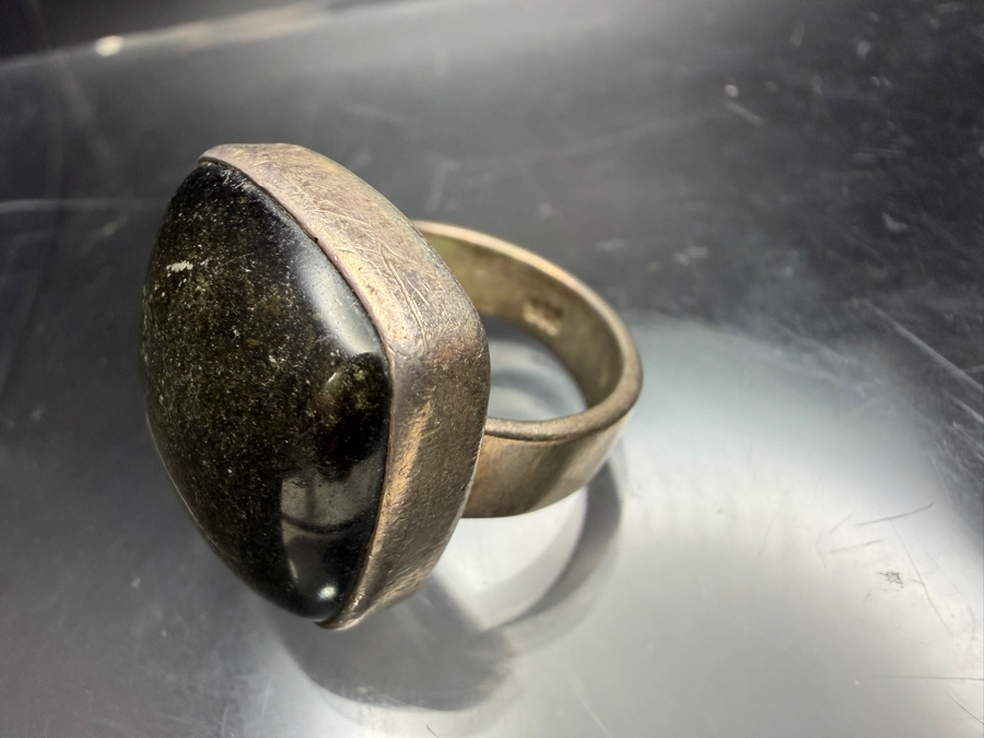 Sterling Silver Ring With Gold Sheen Obsidian Stone Size 6 11.6g [Photo 5]