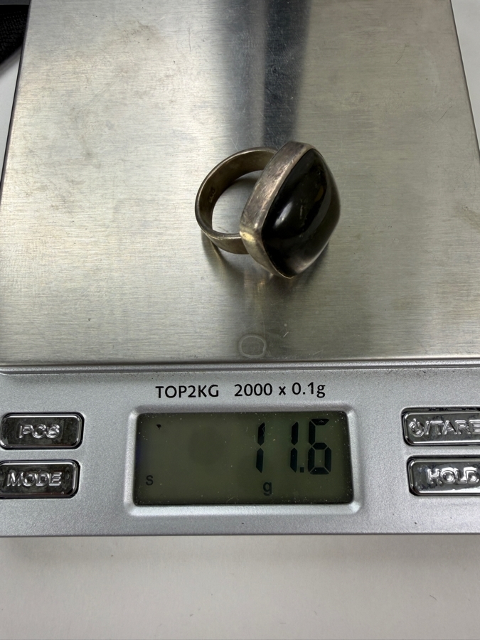 Sterling Silver Ring With Gold Sheen Obsidian Stone Size 6 11.6g [Photo 9]