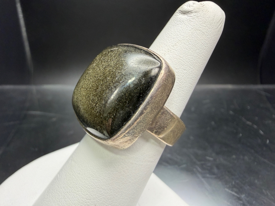 Sterling Silver Ring With Gold Sheen Obsidian Stone Size 6 11.6g [Photo 4]
