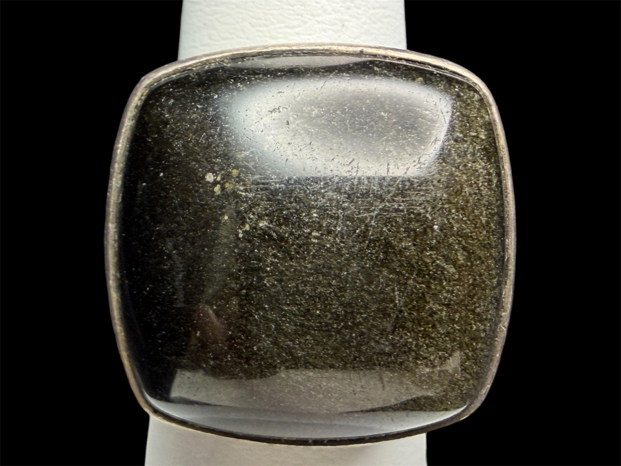 Sterling Silver Ring With Gold Sheen Obsidian Stone Size 6 11.6g