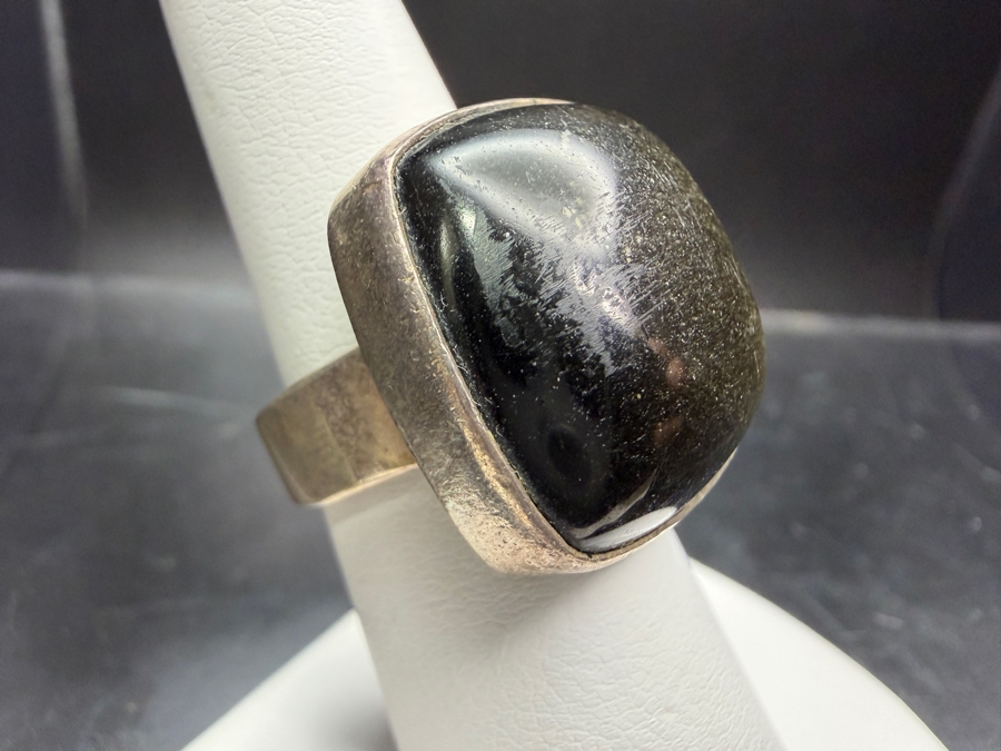 Sterling Silver Ring With Gold Sheen Obsidian Stone Size 6 11.6g [Photo 3]
