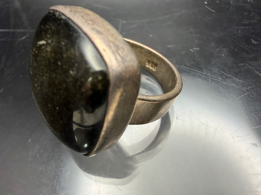 Sterling Silver Ring With Gold Sheen Obsidian Stone Size 6 11.6g [Photo 6]