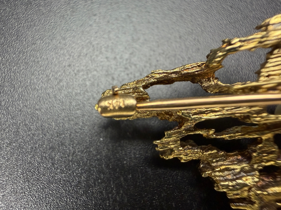 14k Gold Pearl Pendant Brooch 2'L 10.0g [$850+ Gold Melt Value] [Photo 5]