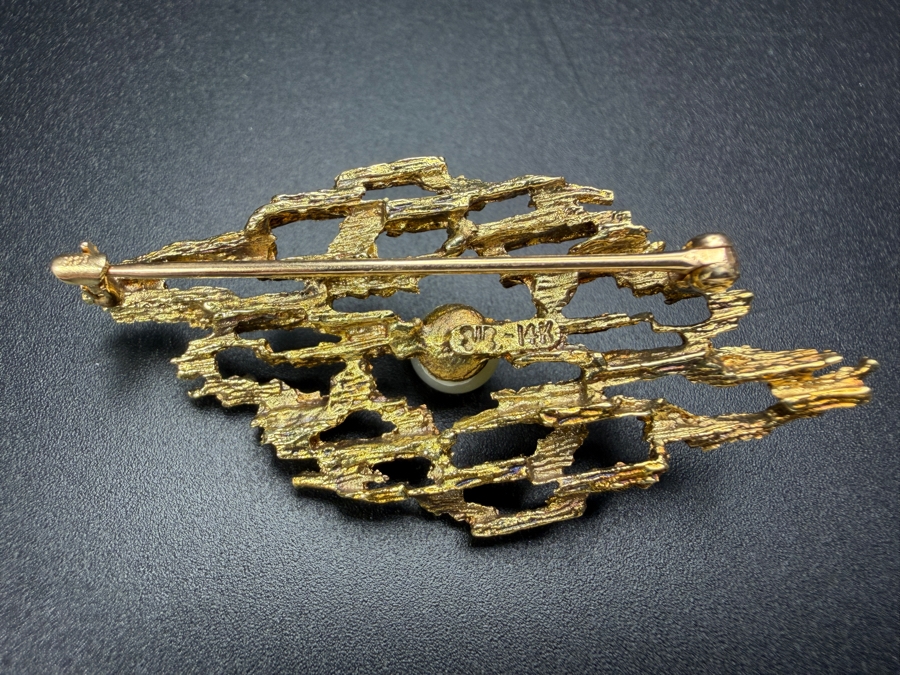 14k Gold Pearl Pendant Brooch 2'L 10.0g [$850+ Gold Melt Value] [Photo 4]