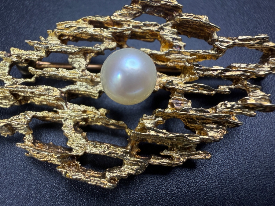 14k Gold Pearl Pendant Brooch 2'L 10.0g [$850+ Gold Melt Value] [Photo 3]