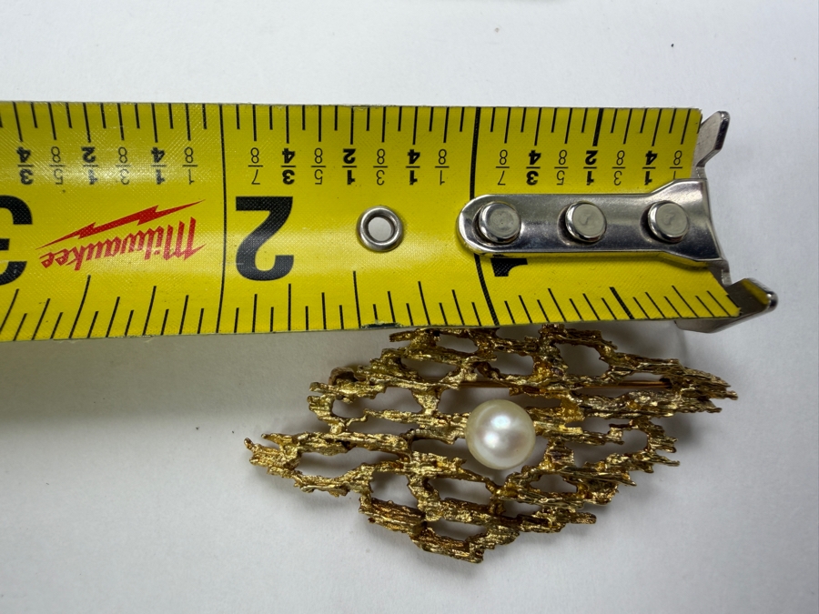 14k Gold Pearl Pendant Brooch 2'L 10.0g [$850+ Gold Melt Value] [Photo 8]