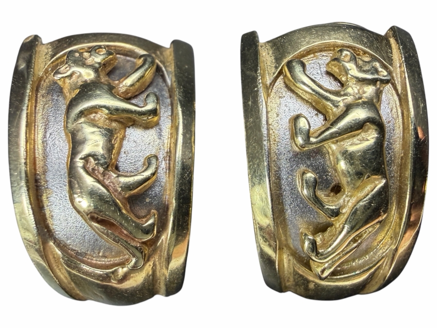 14k Gold Earrings With Panther Motif 11.1g [$997 Gold Melt Value]