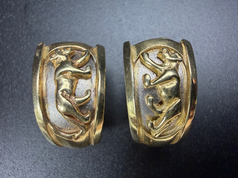 14k Gold Earrings With Panther Motif 11.1g [$997 Gold Melt Value] [Photo 3]