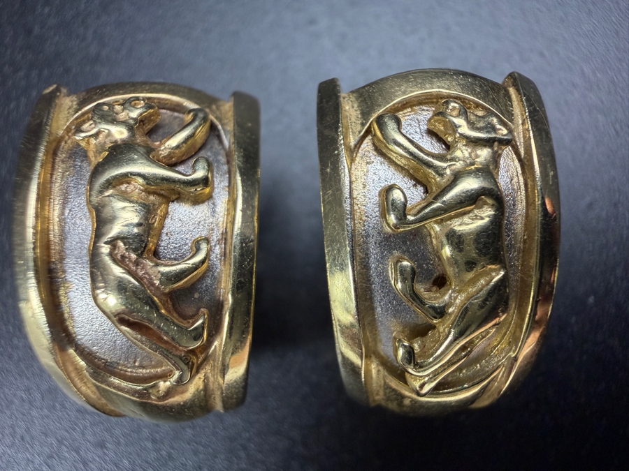 14k Gold Earrings With Panther Motif 11.1g [$997 Gold Melt Value] [Photo 2]