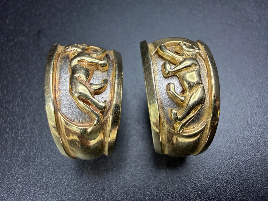 14k Gold Earrings With Panther Motif 11.1g [$997 Gold Melt Value] [Photo 4]