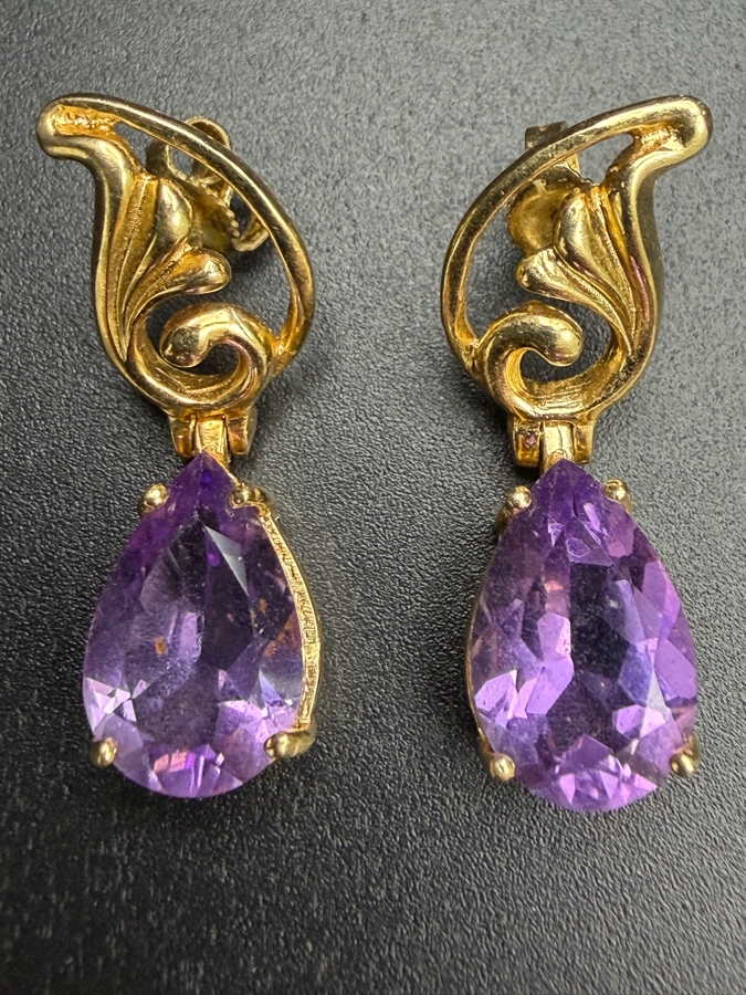 14k Gold Amethyst Earrings 4.8g [Photo 3]