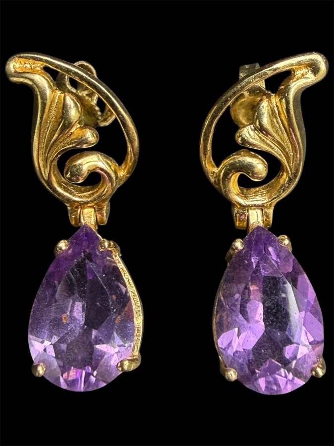 14k Gold Amethyst Earrings 4.8g
