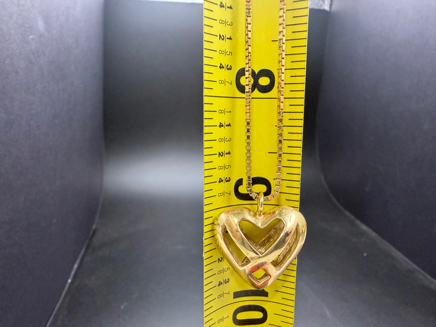 14k Gold Heart Pendant With 14k Gold 18' Chain Necklace 11.2g [Current Gold Melt Value Is $1,006] [Photo 7]
