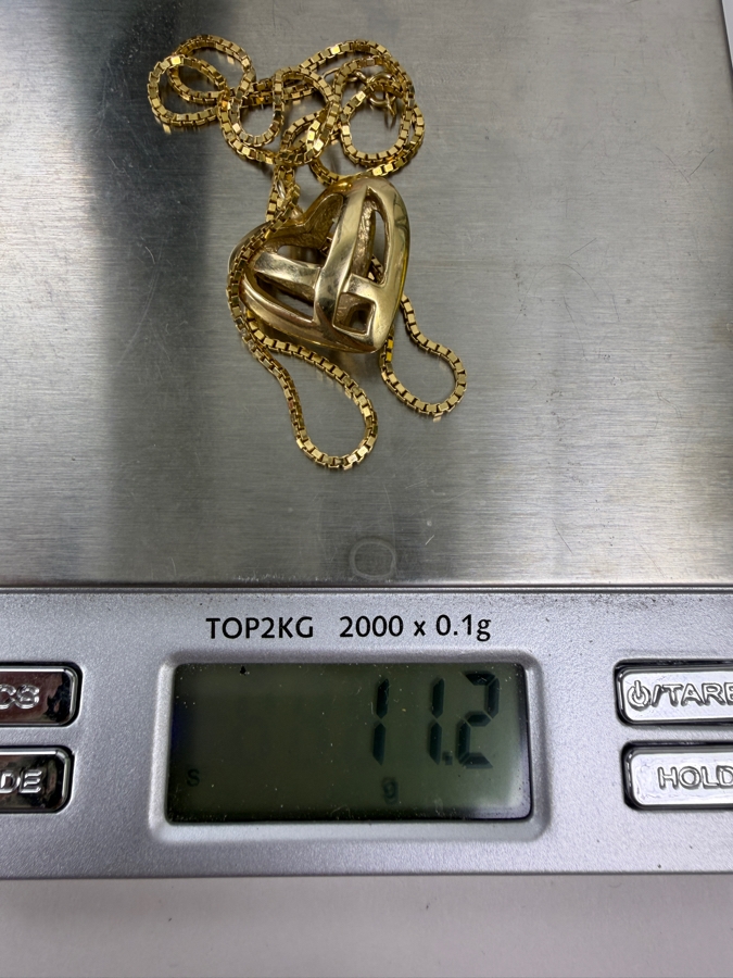 14k Gold Heart Pendant With 14k Gold 18' Chain Necklace 11.2g [Current Gold Melt Value Is $1,006] [Photo 8]