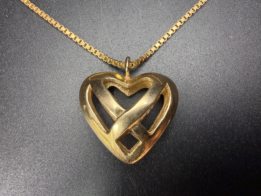 14k Gold Heart Pendant With 14k Gold 18' Chain Necklace 11.2g [Current Gold Melt Value Is $1,006] [Photo 2]