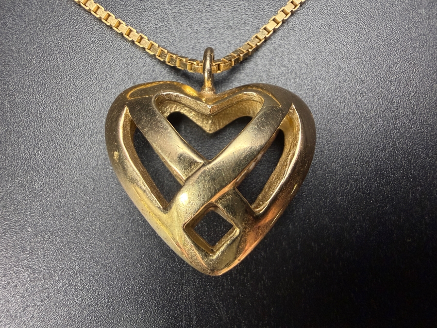 14k Gold Heart Pendant With 14k Gold 18' Chain Necklace 11.2g [Current Gold Melt Value Is $1,006] [Photo 3]
