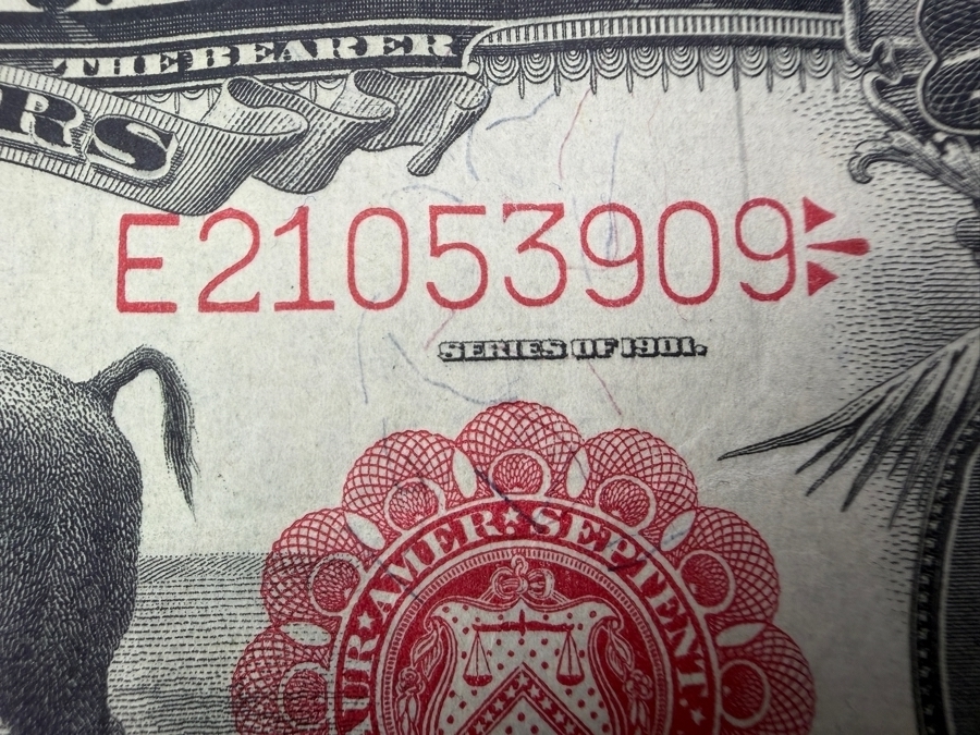 Antique United States Series Of 1901 $10 Legal Tender Note Known As The 'Bison Note' Featuring A Central Vignette Of A Bison Flanked By Portraits Of Meriwether Lewis And William Clark [Photo 9]