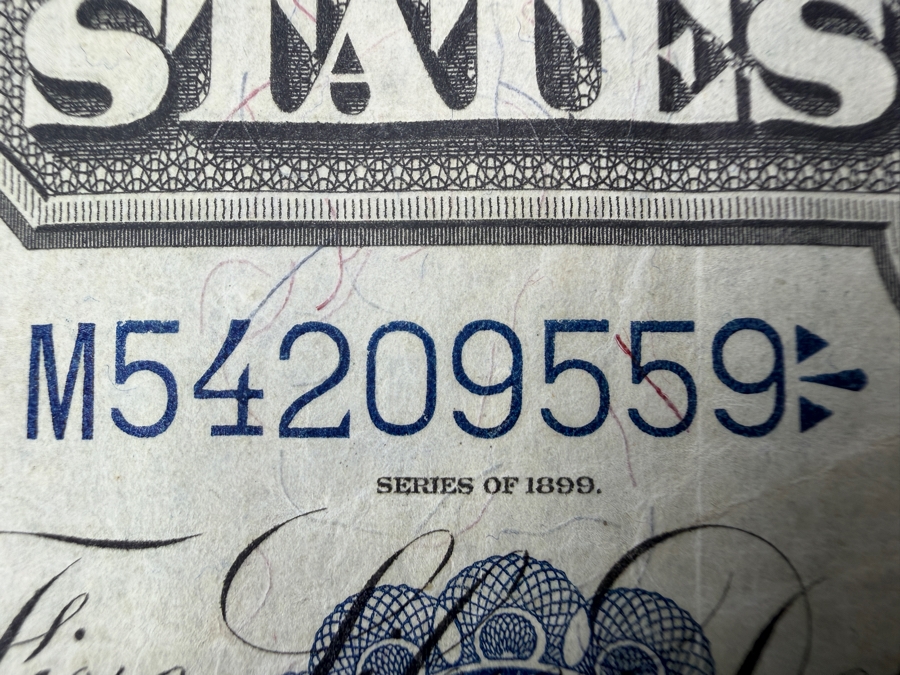 Antique United States Series Of 1899 United States Five Dollar $5 'Indian Chief' Silver Certificate Currency With Portrait Of Running Antelope [Photo 6]