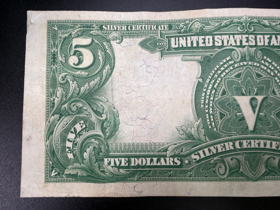 Antique United States Series Of 1899 United States Five Dollar $5 'Indian Chief' Silver Certificate Currency With Portrait Of Running Antelope [Photo 9]