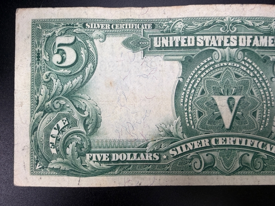 Antique United States Series Of 1899 United States Five Dollar $5 'Indian Chief' Silver Certificate Currency With Portrait Of Running Antelope [Photo 9]
