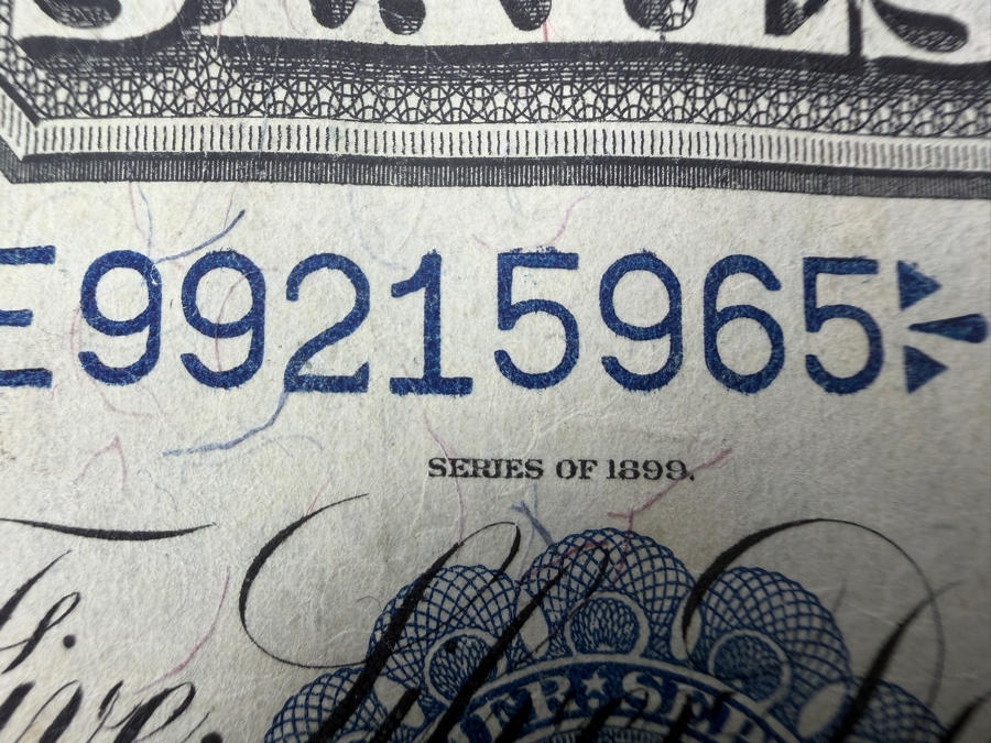 Antique United States Series Of 1899 United States Five Dollar $5 'Indian Chief' Silver Certificate Currency With Portrait Of Running Antelope [Photo 6]