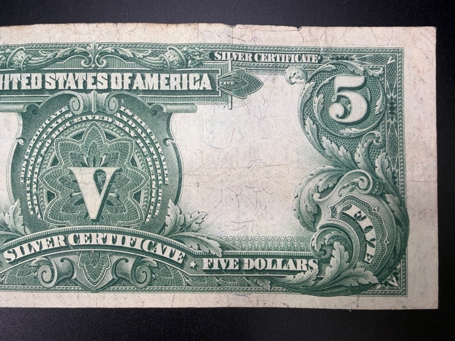 Antique United States Series Of 1899 United States Five Dollar $5 'Indian Chief' Silver Certificate Currency With Portrait Of Running Antelope [Photo 10]