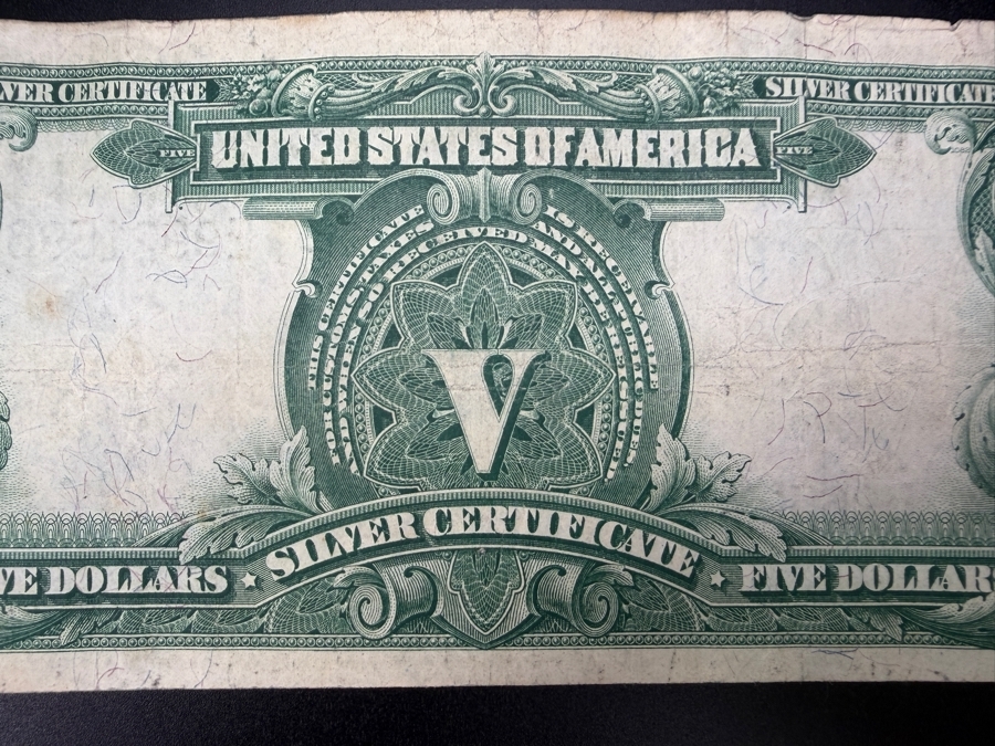 Antique United States Series Of 1899 United States Five Dollar $5 'Indian Chief' Silver Certificate Currency With Portrait Of Running Antelope [Photo 8]
