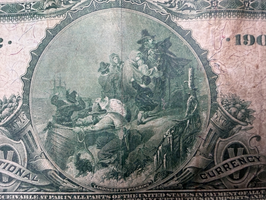 Antique United States Series Of 1902 $5 National Bank Note From The Mercantile National Bank Of Memphis, Tennessee. Featuring A Portrait Of Benjamin Harrison [Photo 10]