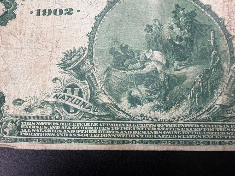 Antique United States Series Of 1902 $5 National Bank Note From The Mercantile National Bank Of Memphis, Tennessee. Featuring A Portrait Of Benjamin Harrison [Photo 12]