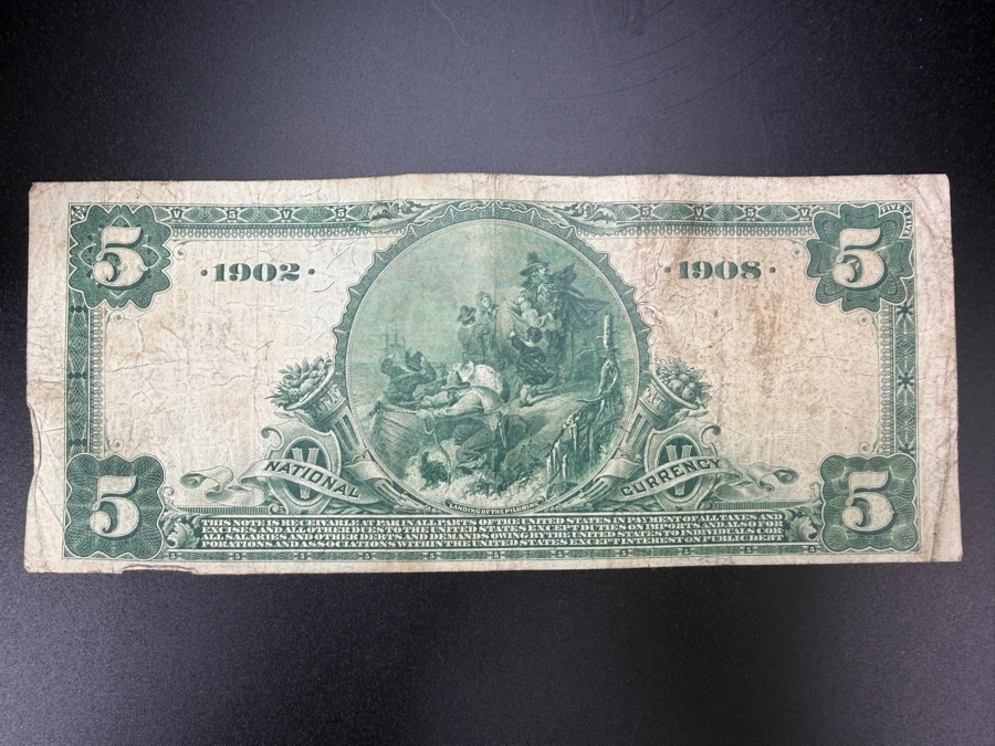 Antique United States Series Of 1902 $5 National Bank Note From The Mercantile National Bank Of Memphis, Tennessee. Featuring A Portrait Of Benjamin Harrison [Photo 8]