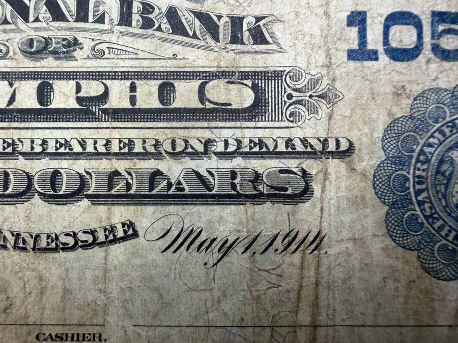 Antique United States Series Of 1902 $5 National Bank Note From The Mercantile National Bank Of Memphis, Tennessee. Featuring A Portrait Of Benjamin Harrison [Photo 6]