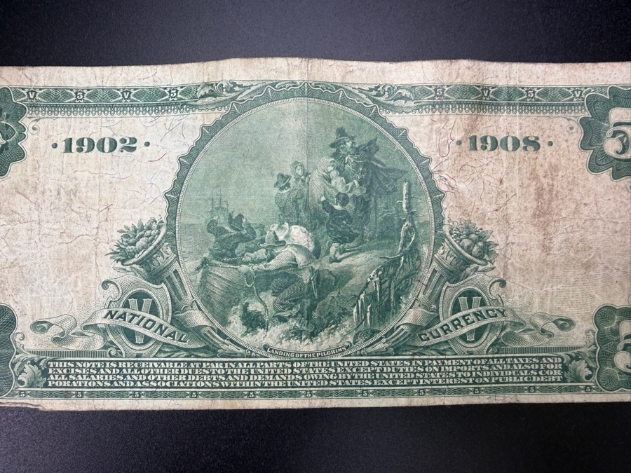Antique United States Series Of 1902 $5 National Bank Note From The Mercantile National Bank Of Memphis, Tennessee. Featuring A Portrait Of Benjamin Harrison [Photo 9]