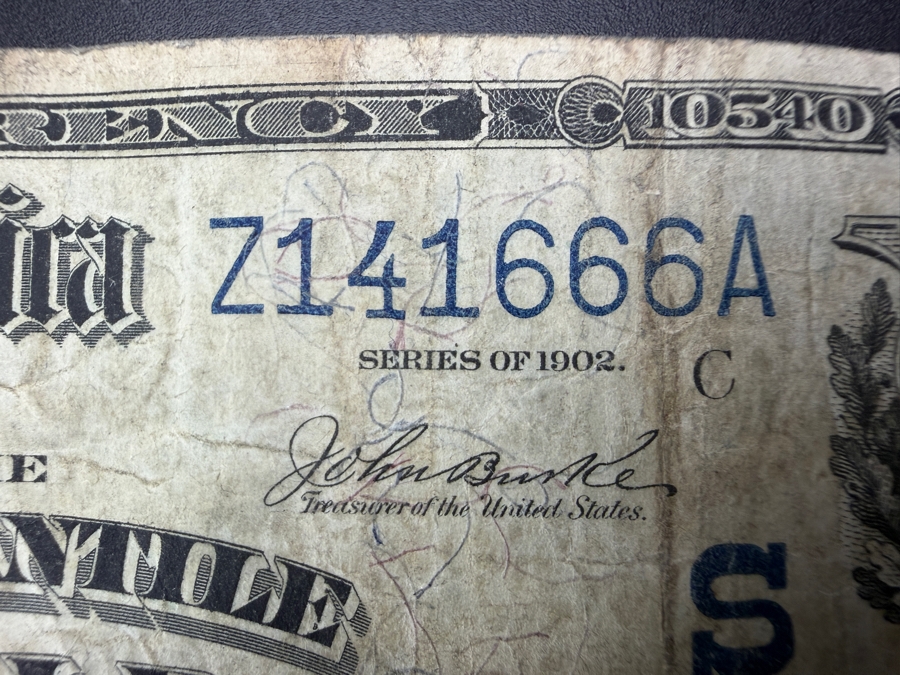 Antique United States Series Of 1902 $5 National Bank Note From The Mercantile National Bank Of Memphis, Tennessee. Featuring A Portrait Of Benjamin Harrison [Photo 5]