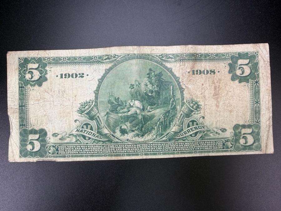 Antique United States Series Of 1902 $5 National Bank Note From The Mercantile National Bank Of Memphis, Tennessee. Featuring A Portrait Of Benjamin Harrison [Photo 7]