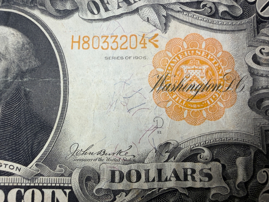 Antique United States Series Of 1906 $20 United States Gold Certificate Banknote Currency That Was Originally Redeemable For Physical Gold [Photo 7]