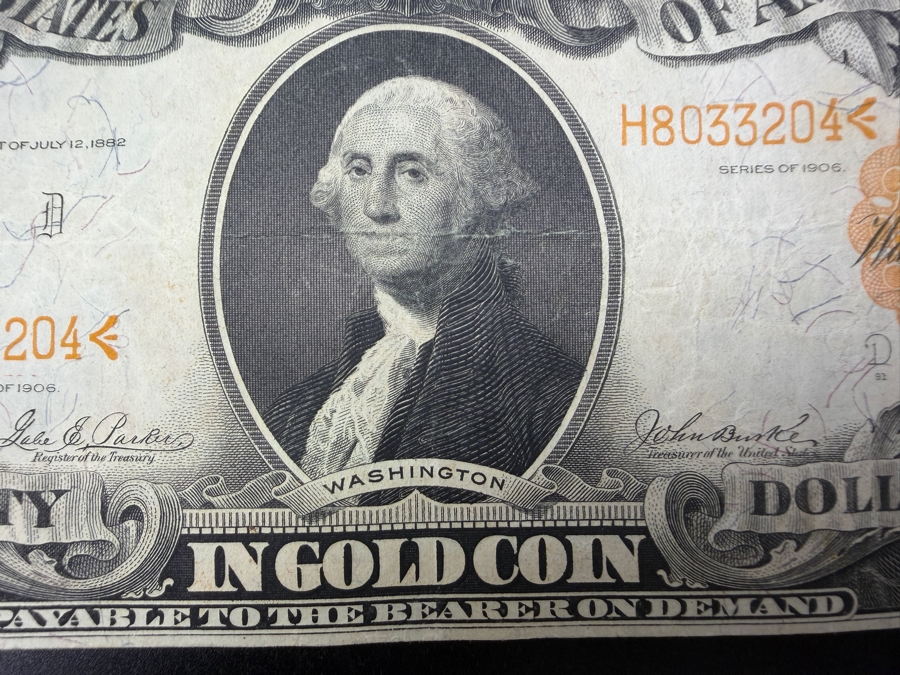 Antique United States Series Of 1906 $20 United States Gold Certificate Banknote Currency That Was Originally Redeemable For Physical Gold [Photo 3]