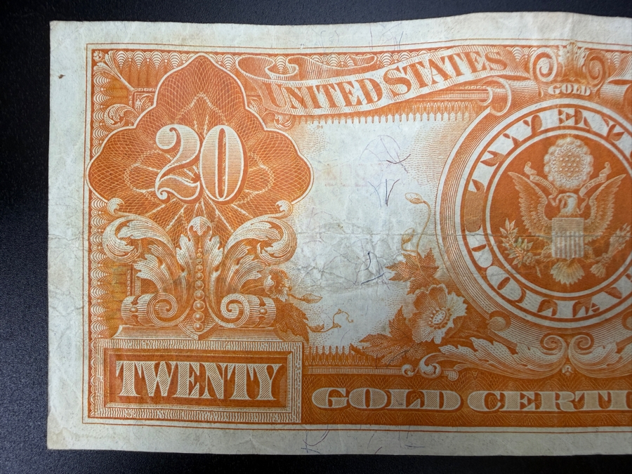 Antique United States Series Of 1906 $20 United States Gold Certificate Banknote Currency That Was Originally Redeemable For Physical Gold [Photo 10]