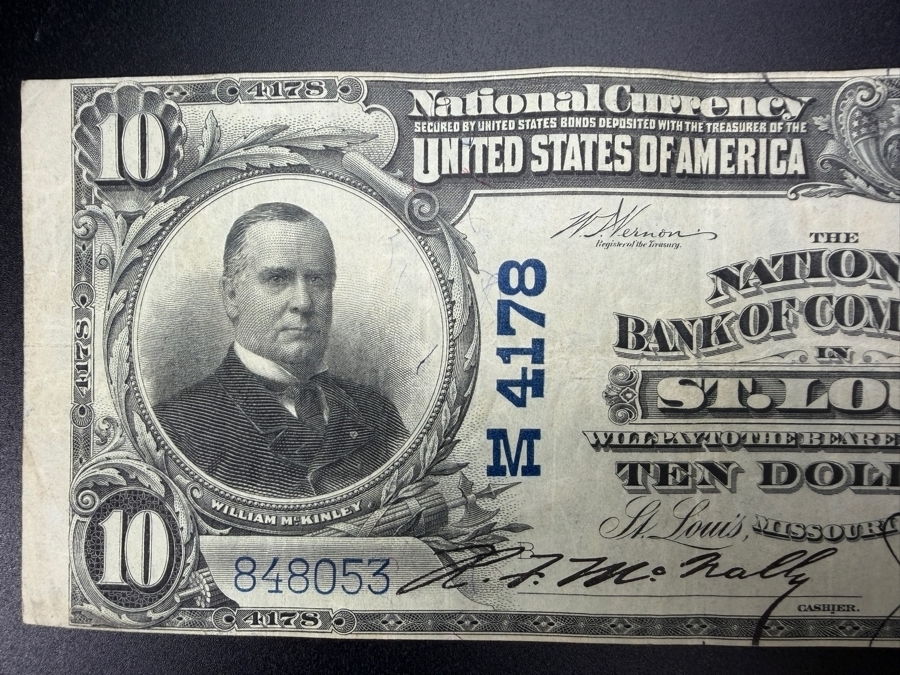 Antique United States $10 National Bank Note Currency From The Series Of 1902 Issued By The National Bank Of Commerce In St. Louis, Missouri [Photo 2]