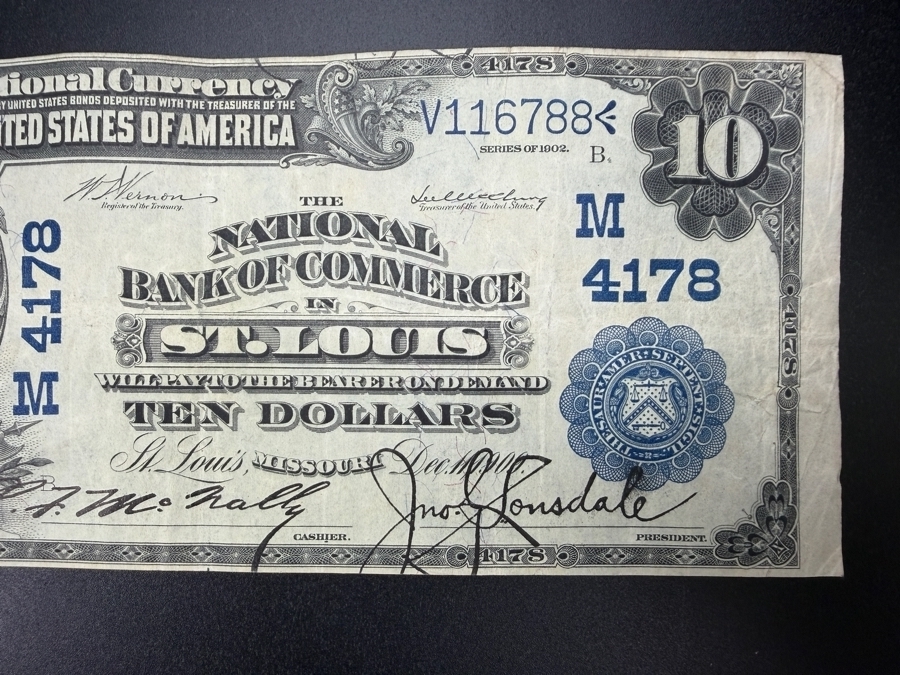 Antique United States $10 National Bank Note Currency From The Series Of 1902 Issued By The National Bank Of Commerce In St. Louis, Missouri [Photo 4]