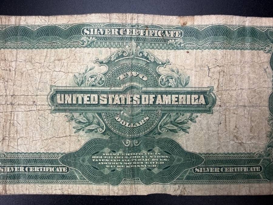 Antique United States 1899 Series $2 'Mini Porthole' Silver Certificate Recognized By The Small Central Portrait Of George Washington [Photo 9]