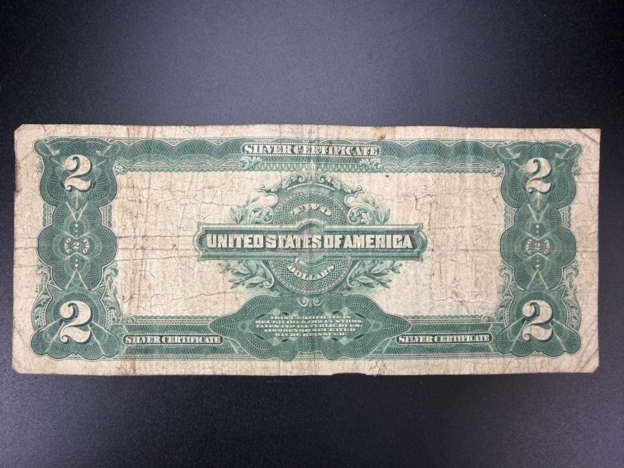 Antique United States 1899 Series $2 'Mini Porthole' Silver Certificate Recognized By The Small Central Portrait Of George Washington [Photo 8]